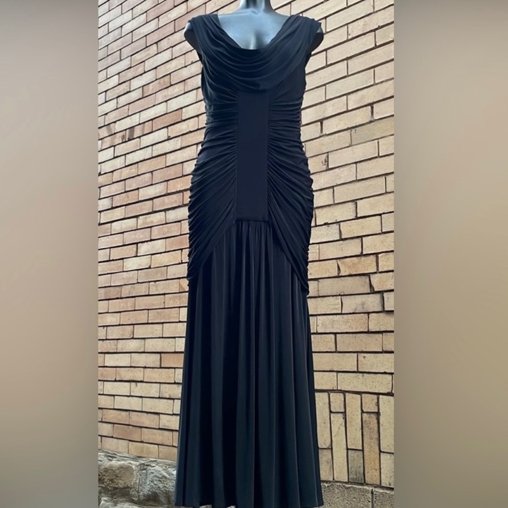 Vintage Joseph Ribkoff black draped ruched drop waist Dress Size 10